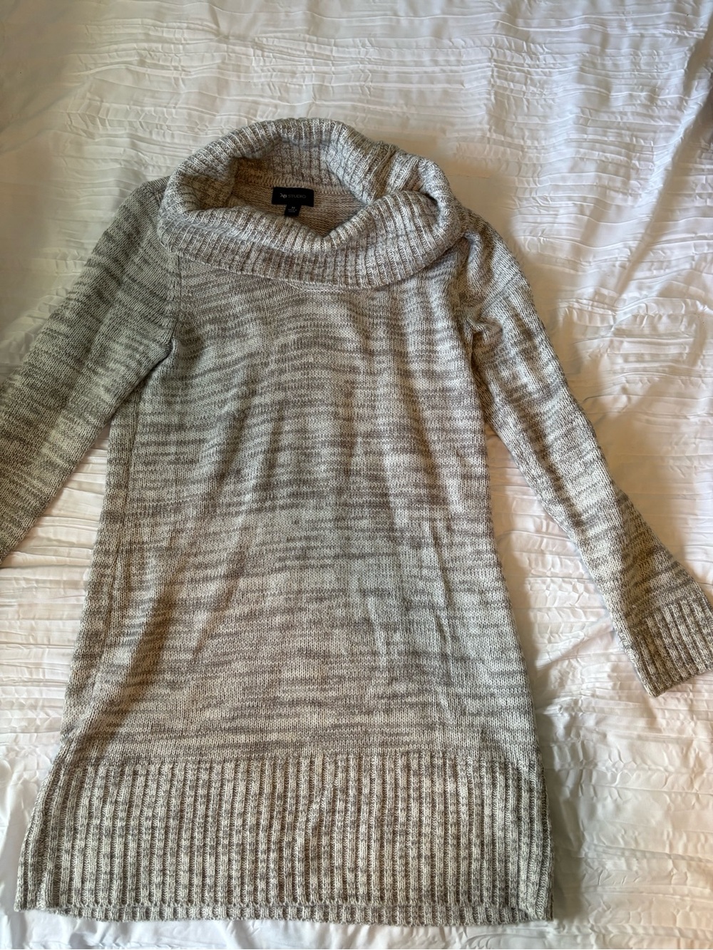 AB Studio Light Gray Heathered Cowl Neck Tunic Sweater
